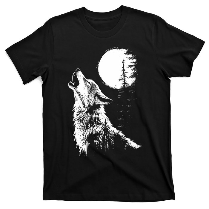 Graphic Wolf Howling Moon Forest Nature Wildlife Animal T-Shirt