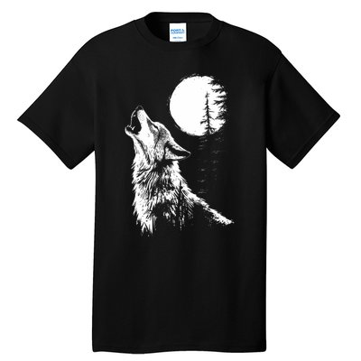 Graphic Wolf Howling Moon Forest Nature Wildlife Animal Tall T-Shirt