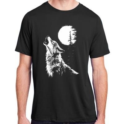 Graphic Wolf Howling Moon Forest Nature Wildlife Animal Adult ChromaSoft Performance T-Shirt