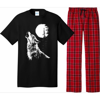 Graphic Wolf Howling Moon Forest Nature Wildlife Animal Pajama Set