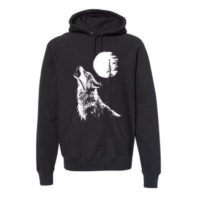 Graphic Wolf Howling Moon Forest Nature Wildlife Animal Premium Hoodie