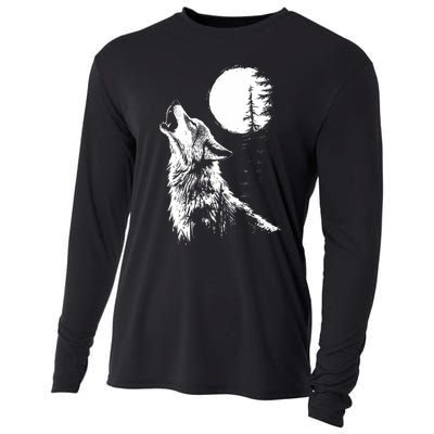 Graphic Wolf Howling Moon Forest Nature Wildlife Animal Cooling Performance Long Sleeve Crew