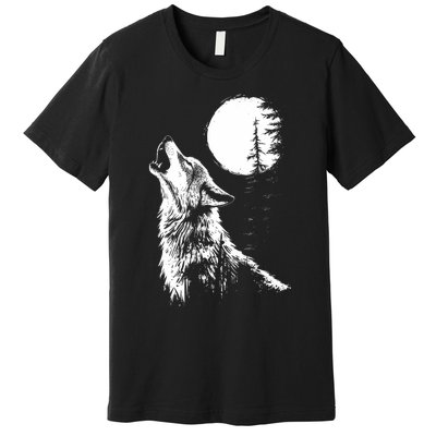 Graphic Wolf Howling Moon Forest Nature Wildlife Animal Premium T-Shirt