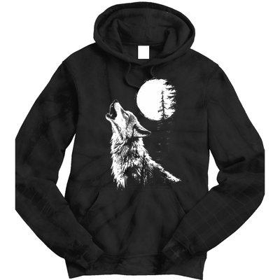 Graphic Wolf Howling Moon Forest Nature Wildlife Animal Tie Dye Hoodie