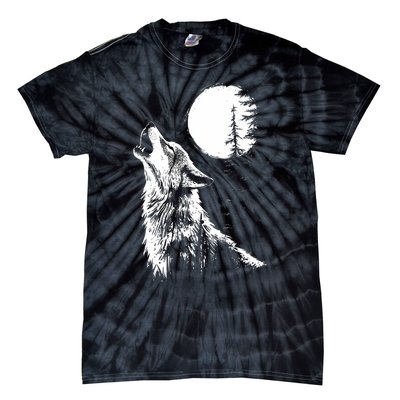 Graphic Wolf Howling Moon Forest Nature Wildlife Animal Tie-Dye T-Shirt