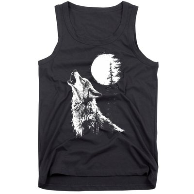 Graphic Wolf Howling Moon Forest Nature Wildlife Animal Tank Top