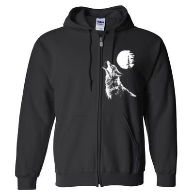 Graphic Wolf Howling Moon Forest Nature Wildlife Animal Full Zip Hoodie