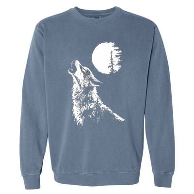 Graphic Wolf Howling Moon Forest Nature Wildlife Animal Garment-Dyed Sweatshirt