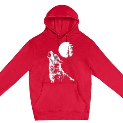 Graphic Wolf Howling Moon Forest Nature Wildlife Animal Premium Pullover Hoodie