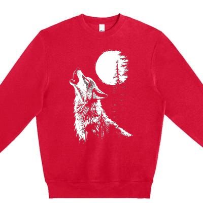 Graphic Wolf Howling Moon Forest Nature Wildlife Animal Premium Crewneck Sweatshirt