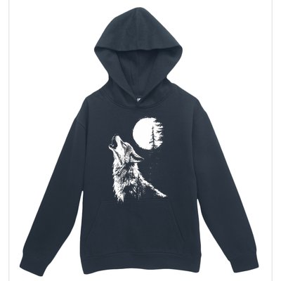 Graphic Wolf Howling Moon Forest Nature Wildlife Animal Urban Pullover Hoodie