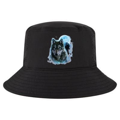 Grey Wolf Hunting Ground Icy Moon Forest Galaxy Cool Comfort Performance Bucket Hat