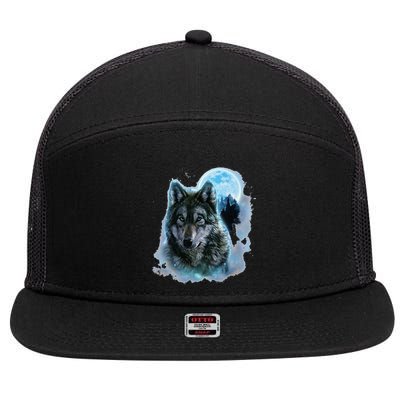 Grey Wolf Hunting Ground Icy Moon Forest Galaxy 7 Panel Mesh Trucker Snapback Hat