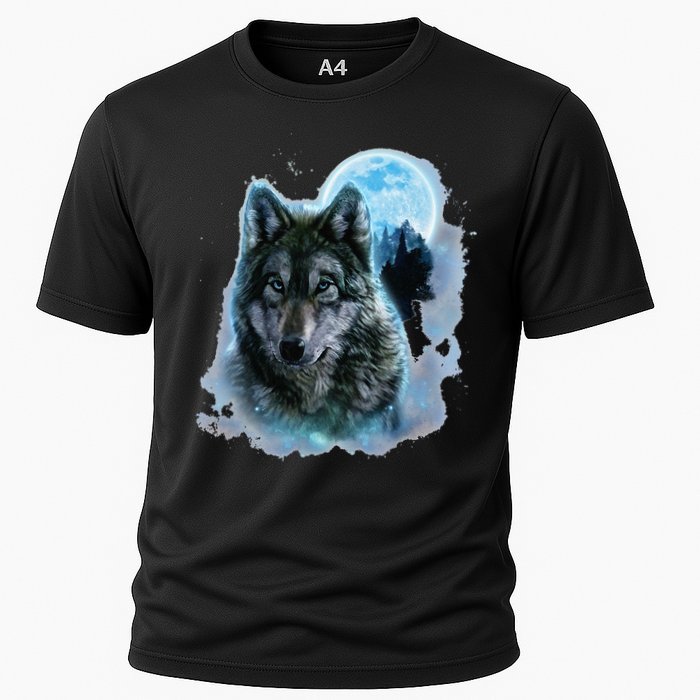 Grey Wolf Hunting Ground Icy Moon Forest Galaxy Cooling Performance Crew T-Shirt