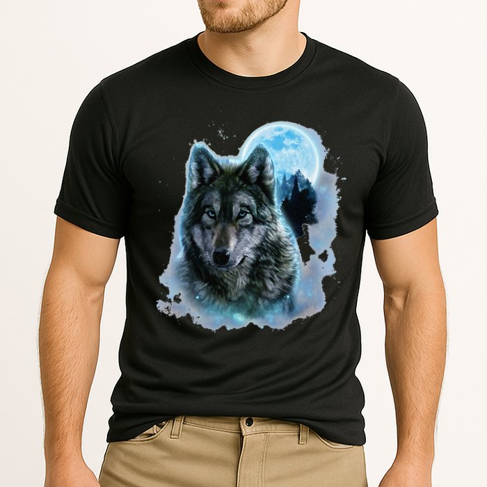 Grey Wolf Hunting Ground Icy Moon Forest Galaxy Cooling Performance Crew T-Shirt