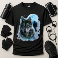 Grey Wolf Hunting Ground Icy Moon Forest Galaxy Cooling Performance Crew T-Shirt