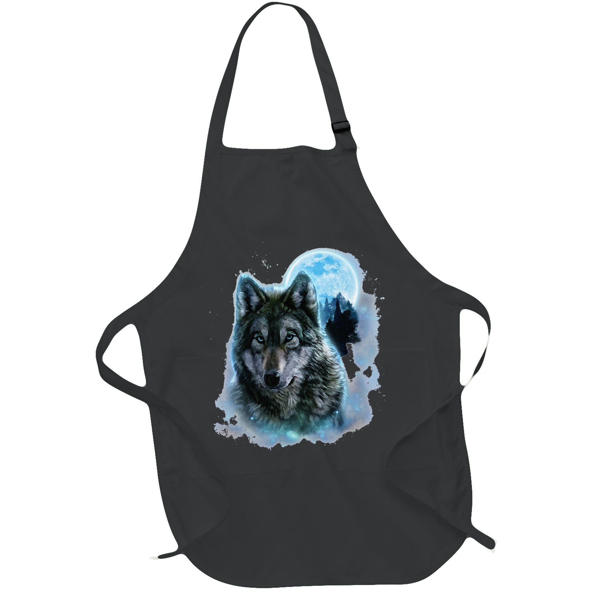 Grey Wolf Hunting Ground Icy Moon Forest Galaxy Apron