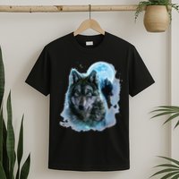 Grey Wolf Hunting Ground Icy Moon Forest Galaxy T-Shirt