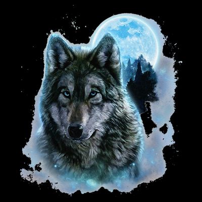 Grey Wolf Hunting Ground Icy Moon Forest Galaxy T-Shirt