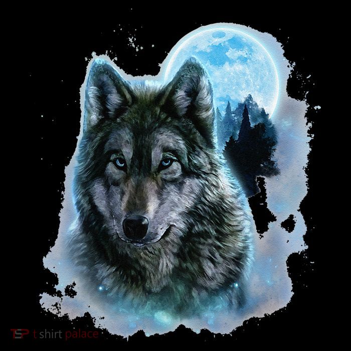 Grey Wolf Hunting Ground Icy Moon Forest Galaxy T-Shirt