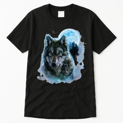 Grey Wolf Hunting Ground Icy Moon Forest Galaxy Tall T-Shirt