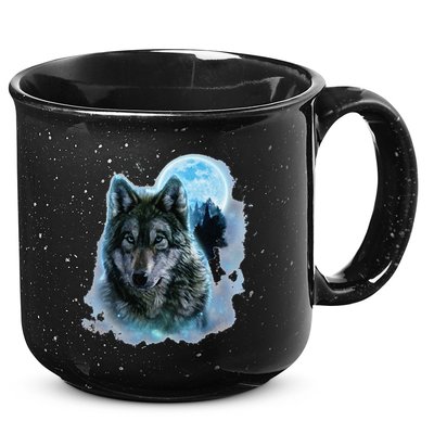 Grey Wolf Hunting Ground Icy Moon Forest Galaxy 15oz Campfire Ceramic Mug