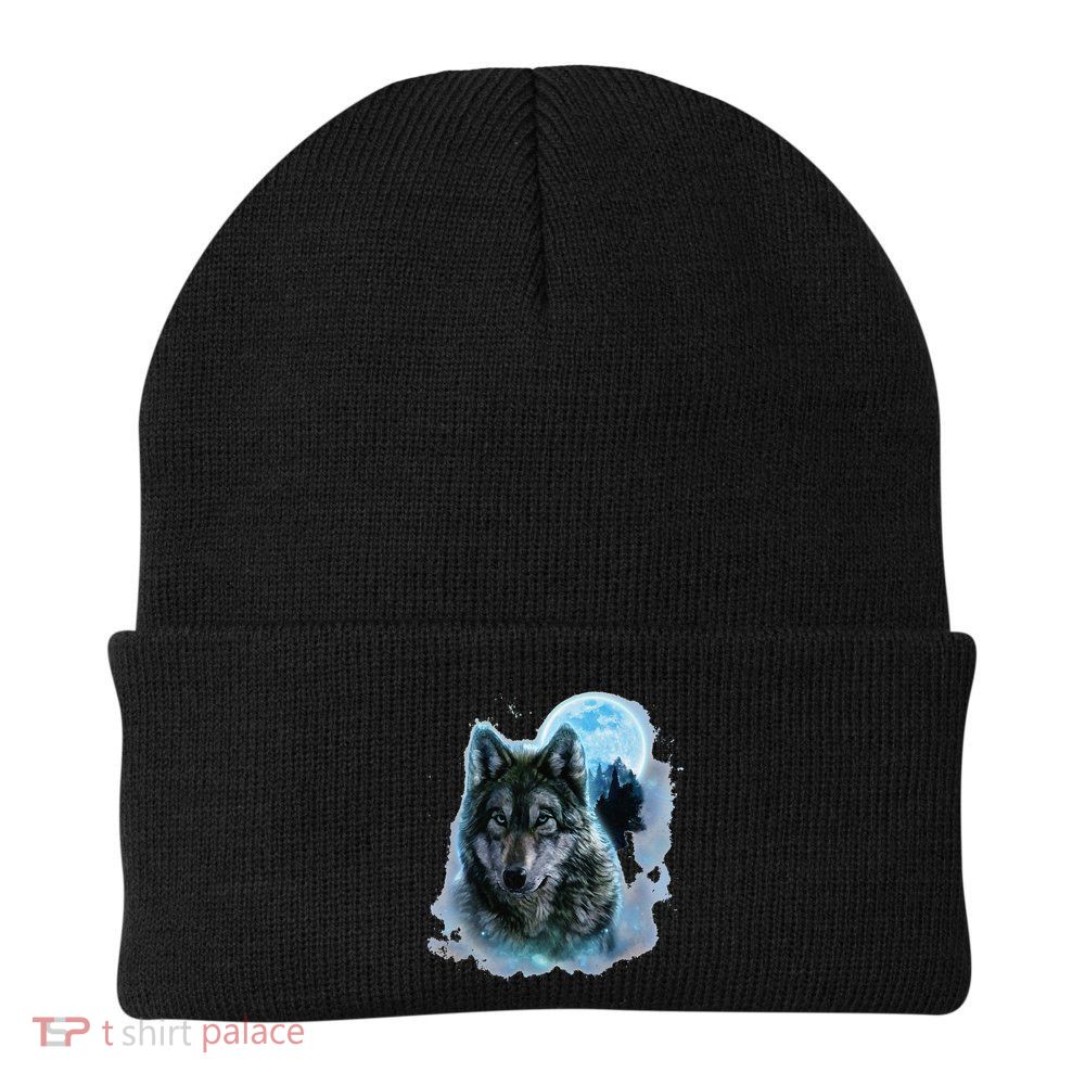 Grey Wolf Hunting Ground Icy Moon Forest Galaxy Beanie