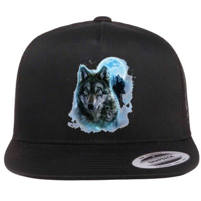 Grey Wolf Hunting Ground Icy Moon Forest Galaxy Flatbill Hat