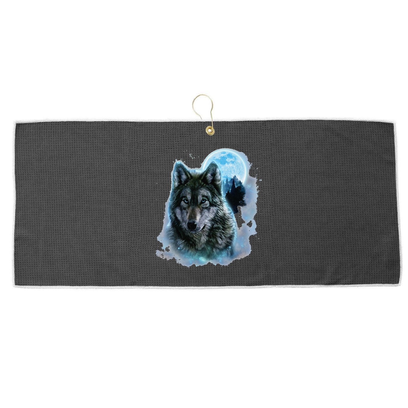 Grey Wolf Hunting Ground Icy Moon Forest Galaxy Large Microfiber Waffle Golf Towel