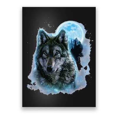 Grey Wolf Hunting Ground Icy Moon Forest Galaxy Poster
