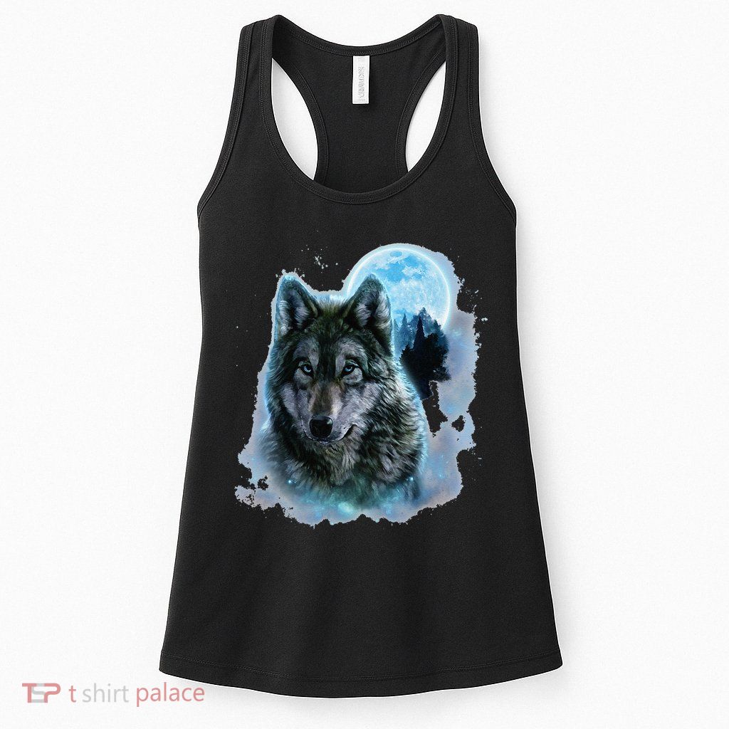 Grey Wolf Hunting Ground Icy Moon Forest Galaxy Womens Tank Top
