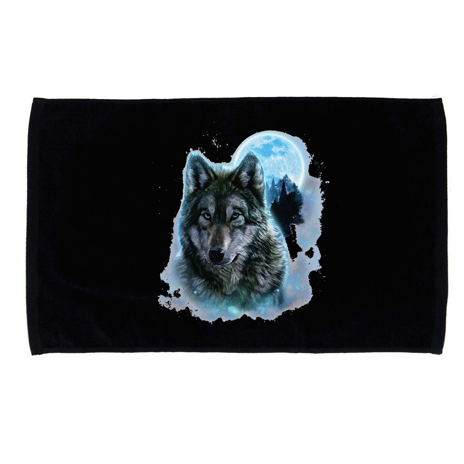 Grey Wolf Hunting Ground Icy Moon Forest Galaxy Microfiber Hand Towel