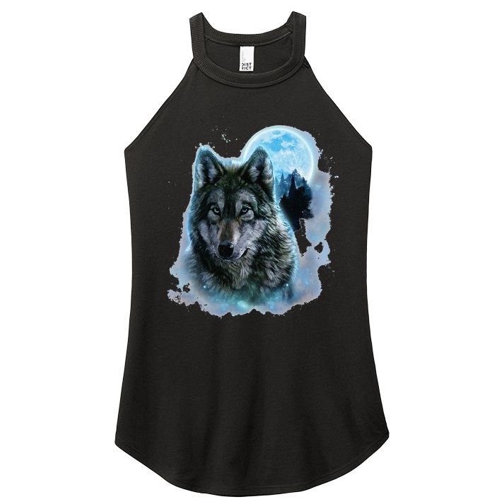 Grey Wolf Hunting Ground Icy Moon Forest Galaxy Women's Perfect Tri Rocker Tank