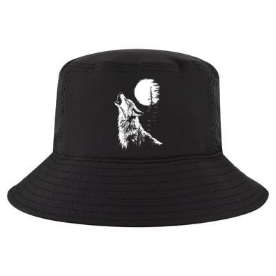 Graphic Wolf Howling Moon Forest Nature Wildlife Animal Cool Comfort Performance Bucket Hat