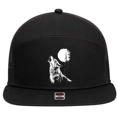 Graphic Wolf Howling Moon Forest Nature Wildlife Animal 7 Panel Mesh Trucker Snapback Hat