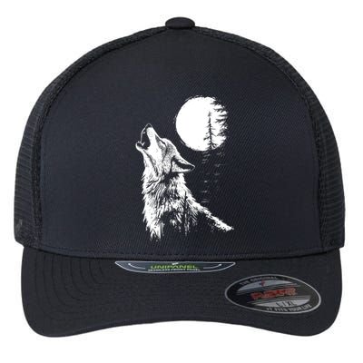 Graphic Wolf Howling Moon Forest Nature Wildlife Animal Flexfit Unipanel Trucker Cap