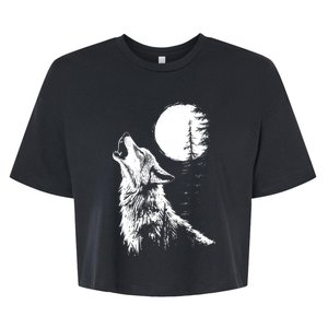 Graphic Wolf Howling Moon Forest Nature Wildlife Animal Bella+Canvas Jersey Crop Tee