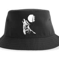 Graphic Wolf Howling Moon Forest Nature Wildlife Animal Sustainable Bucket Hat