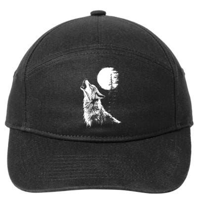 Graphic Wolf Howling Moon Forest Nature Wildlife Animal 7-Panel Snapback Hat