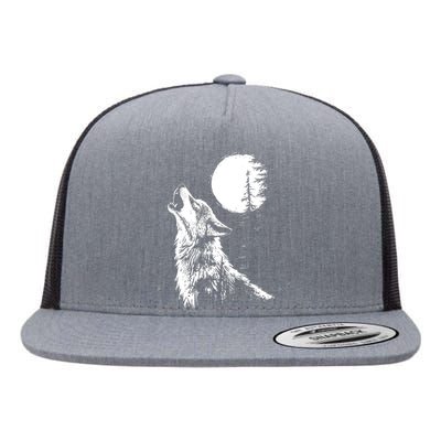 Graphic Wolf Howling Moon Forest Nature Wildlife Animal Flat Bill Trucker Hat