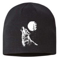 Graphic Wolf Howling Moon Forest Nature Wildlife Animal Sustainable Beanie