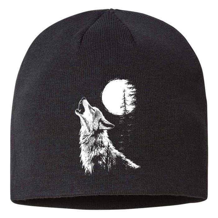 Graphic Wolf Howling Moon Forest Nature Wildlife Animal Sustainable Beanie