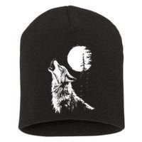 Graphic Wolf Howling Moon Forest Nature Wildlife Animal Short Acrylic Beanie