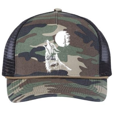 Graphic Wolf Howling Moon Forest Nature Wildlife Animal Retro Rope Trucker Hat Cap