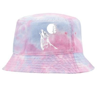 Graphic Wolf Howling Moon Forest Nature Wildlife Animal Tie-Dyed Bucket Hat