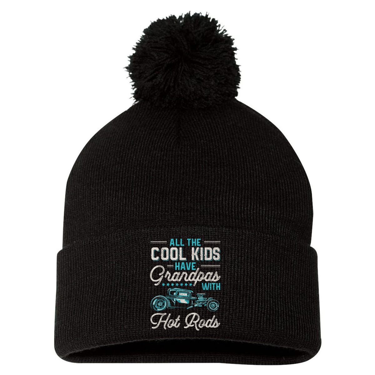 Grandpas With Hot Rods Funny Vintage Hotrod Classic Car Pom Pom 12in Knit Beanie
