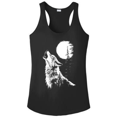 Graphic Wolf Howling Moon Forest Nature Wildlife Animal Ladies PosiCharge Competitor Racerback Tank