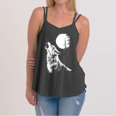 Graphic Wolf Howling Moon Forest Nature Wildlife Animal Women's Strappy Tank