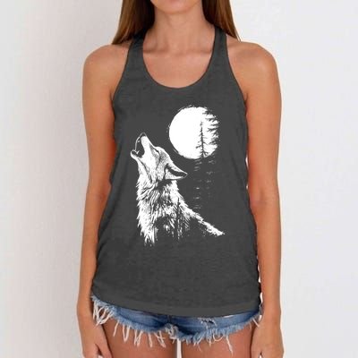 Graphic Wolf Howling Moon Forest Nature Wildlife Animal Women's Knotted Racerback Tank