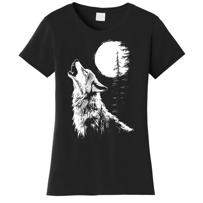 Graphic Wolf Howling Moon Forest Nature Wildlife Animal Women's T-Shirt